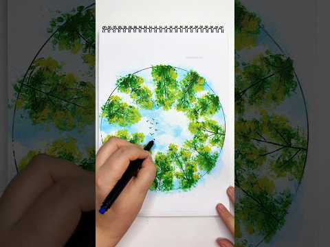 Sky with a sponge, trees with cotton swabs. What materials should I use next? 🤔☁️🌳 thumbnail