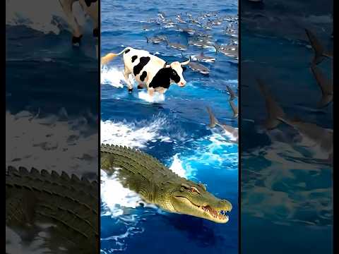 Marvelous Dancing Polish Cow funny crocodile swimming with sharks in the ocean sea thumbnail