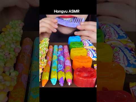 ASMR RAINBOW DESSERTS 무지개 디저트 먹는 색연필 해외 간식 디저트 EDIBLE PENCIL #shorts #mukbang #먹방 #rainbow #hongyu thumbnail