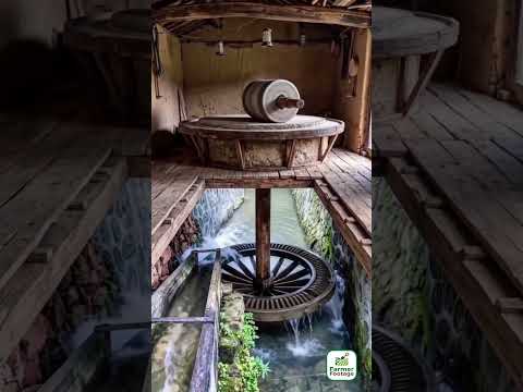 In ancient times, people used waterwheels to power stone mills for grinding grain. thumbnail