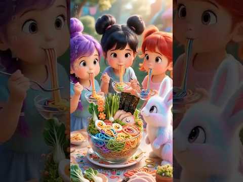 Rainbow Ramen Party Time! #cute #bunny #cartoon thumbnail