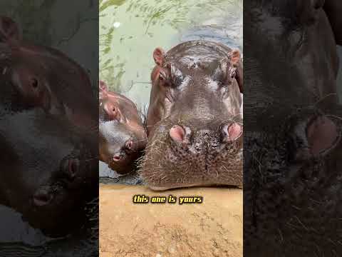 Is it just me being biased, or is the little one just super greedy? 🤔🦛#funny #shorts #hippo thumbnail