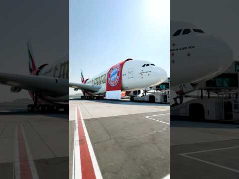 Emirates A380 Wrapped in Giant FC Bayern Football Scarf Takes Flight thumbnail