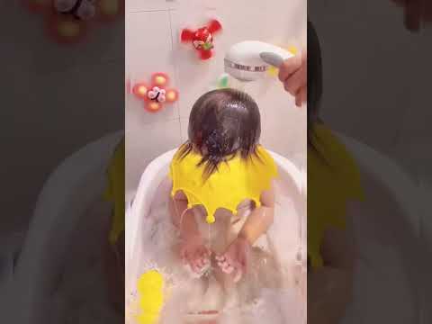 How to safely bathe a baby. ( # 3107 ) ✅ Soft & Adjustable Baby Shower Cap thumbnail