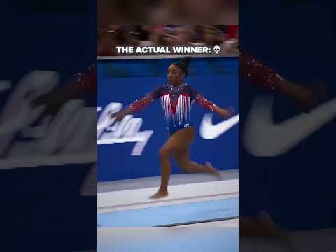 Girl nearly ran off the mat and still won💀 #gymnastics #sports #vault #simonebiles thumbnail