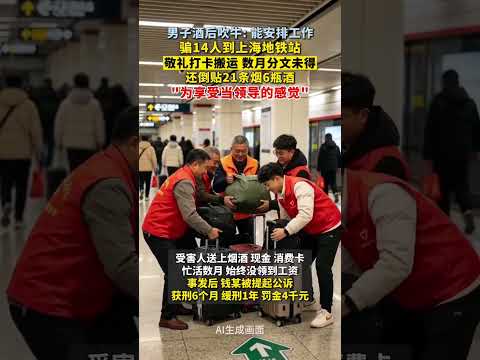 男子騙14人到上海地鐵每日敬禮打卡搬運，數月分文未得，還收受21條煙6瓶酒和現金：享受當領導的感覺。 thumbnail
