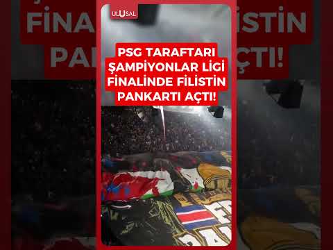 PSG taraftarı Şampiyonlar Ligi'nde Filistin için pankart açtı! #shorts #keşfet #psg #filistin thumbnail