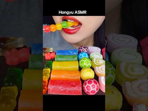 ASMR RAINBOW DESSERTS KOHAKUTO 무지개 건반 코하쿠토, 레인보우 젤리 캔디 팝잇  #shorts #mukbang #먹방 #rainbow #hongyu thumbnail