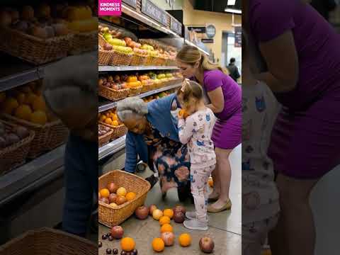 kindness shopper 😊 helps elderly woman pick up fallen fruit #kindness #grocerystore #shorts thumbnail