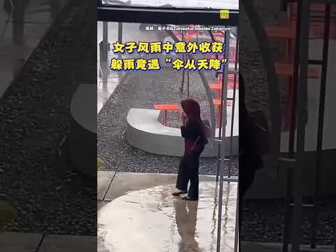 动新闻｜神助攻！女子雨中避雨 遇到“自来伞” thumbnail