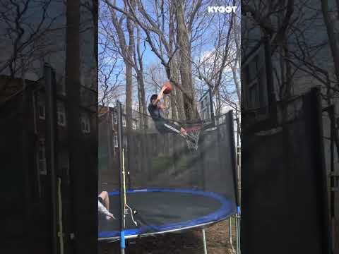 Want to see a kid put himself in a basket? ? #basketball #trampoline #fails #funny #shorts thumbnail