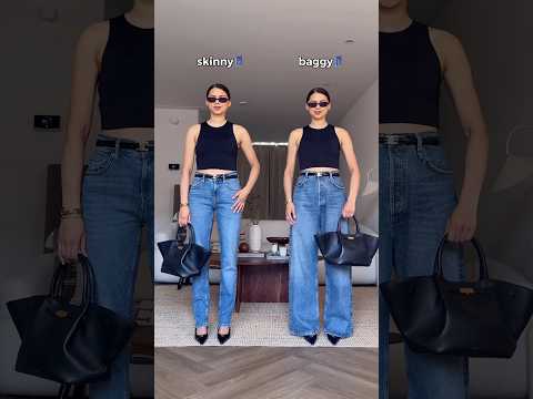 Skinny or baggy jeans? 👖 | Which jeans would you wear? 🤍Save the cropped bodysuit hack for later thumbnail