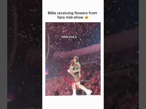 Billie receiving flowers from fans mid-show ? #billieeilish #fans #concert thumbnail