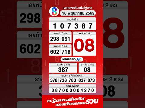 ผล #สลากกินแบ่งรัฐบาล งวดวันที่ 16 พ.ค. 2569  #ช่อง8 thumbnail