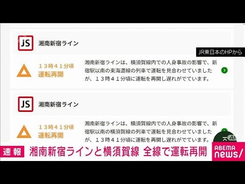湘南新宿ラインと横須賀線が全線で再開　人身事故で一時運転見合わせ　JR東日本(2026年5月30日) thumbnail