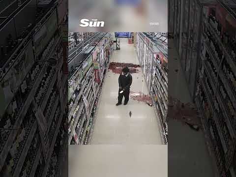 Moment knife-wielding migrant smashes bottles in Morrisons with blade as terrified shoppers flee thumbnail