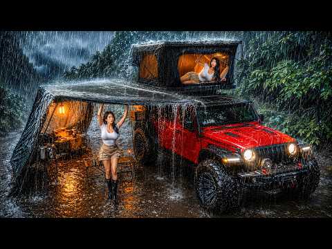 ☔️HEAVY RAIN CAMPING IN A ROOFTOP TRUCK CAMPER thumbnail