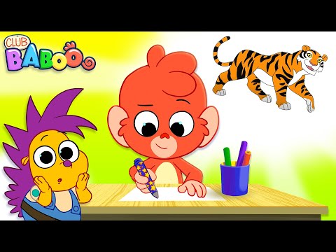 LEARN to DRAW a TIGER with Club Baboo | Dinosaurs for kids half hour compilation | Funny Dino Videos thumbnail