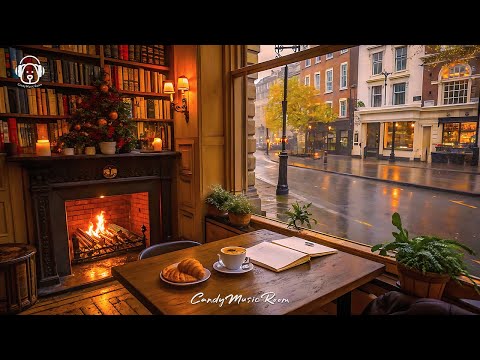 Evening Rainy Jazz Cafe ☕? Relaxing Rain & Fireplace Sounds | Cozy Cafe ASMR Ambience thumbnail