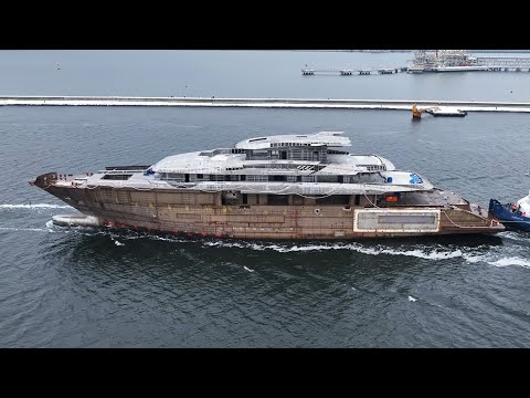 Superyacht Hull NB 6516 ( Abeking & Rasmussen ) Pass through the port of Swinoujscie from Szczecin thumbnail