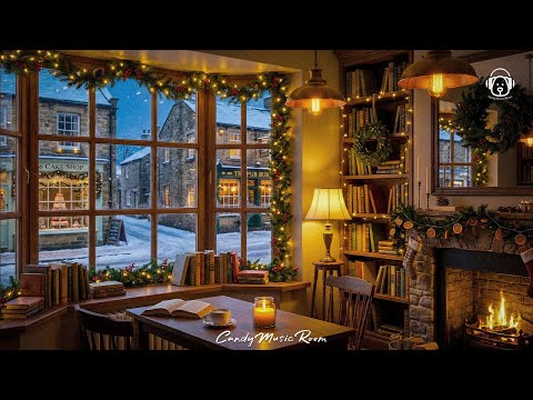 Cozy English Bookshop Café Ambience & Jazz☕? | Fireplace, Snowy Night & Christmas Coffee Shop ASMR thumbnail