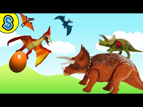 Pterodactyl steals triceratops egg | Skyheart's dinosaur toys for kids battle jurassic world mattel thumbnail