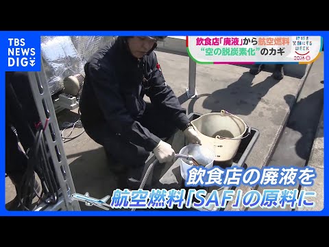 飲食店の“廃液”が空を飛ぶ燃料に？捨てられていた油や食べかすを次世代の航空燃料「SAF」へ　原料不足の解決目指し北九州市で実証実験始まる【地球を笑顔にするWEEK】｜TBS NEWS DIG thumbnail