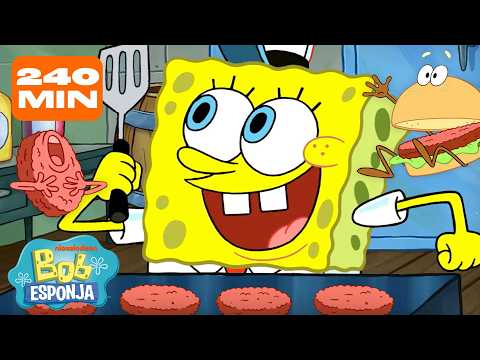 Bob Esponja | 4 HORAS de Bob Esponja cocinando en el Crustáceo Cascarudo 🍔 | Bob Esponja en Español thumbnail