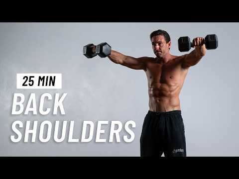 25 Min Upper Body Workout with Dumbbells - Back & Shoulders at Home thumbnail