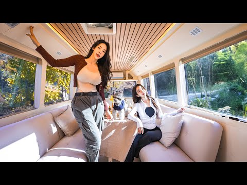 🚎5-STAR HOTEL CAMPING IN A LUXURY BUS CARAVAN WITH A BEAUTIFUL GUEST thumbnail