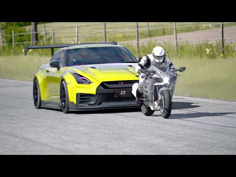 Kawasaki Ninja H2 vs Nissan GT-R R35 Tuned Sports Cars at Old SPA thumbnail