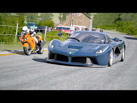 Kawasaki Ninja ZX-14R vs Ferrari LaFerrari vs Bugatti La Voiture Noire at Old SPA thumbnail