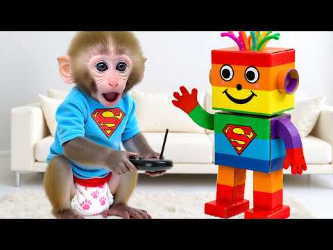Monkey Baby Bon Bon and Little Duckling Play with a Magic Remote Control and a Giant Cardboard Robot thumbnail