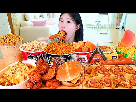ASMR MUKBANG| 편의점 직접 만든 불닭 떡볶이 치킨 김밥 디저트 먹방 & 레시피 Convenience Store Food EATING thumbnail