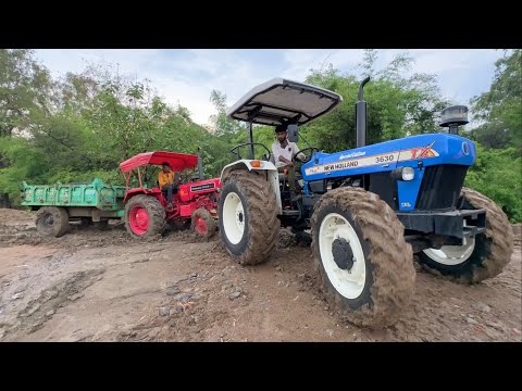 Mahindra 275 Di Stuck in Mud with Trolley New Halland 3630 4wd Tractor Pulling Out with Eicher 485 thumbnail