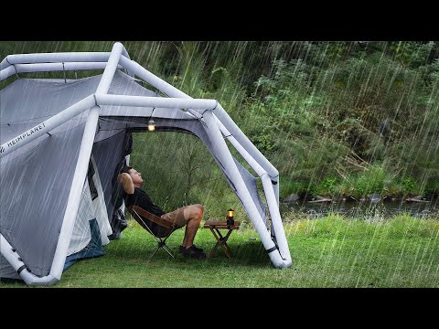 RAIN and STORM Camping in a crazy Tent [ SOLO Relaxing next to a Creek, ASMR ] thumbnail