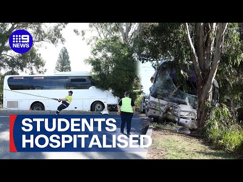 Five students rushed to hospital after school bus crash  | 9 News Australia thumbnail