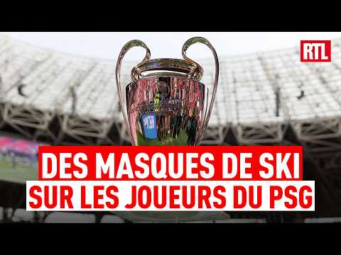 Les joueurs du PSG avec des masques de ski lors des célébrations après la finale contre Arsenal ! thumbnail