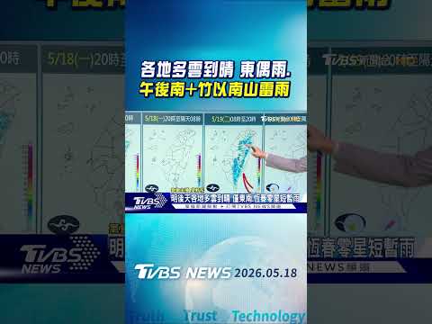 天氣/各地多雲到晴 東偶雨.午後南+竹以南山雷雨｜氣象主播 吳軒彤｜午間氣象｜TVBS新聞20260518 @TVBSNEWS01 thumbnail