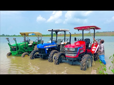 Washing My 4x4 Tractors in Pond with Fun 4wd Mahindra Arjun NOVO 605 New Holland3630 John Deere 5050 thumbnail