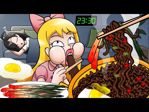 Gwangjji secretly makes and eats BLACK BEAN NOODLES, KIMCHI, EGGS without tell her sleeping sister thumbnail