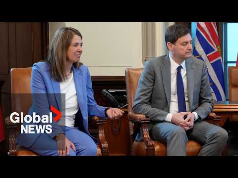 Was BC Premier David Eby mocking Danielle Smith speaking in front of Canadian flag? thumbnail
