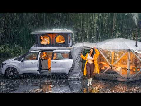 ☔️HEAVY RAIN CAMPING IN A CAMPER VAN DEEP IN THE FOREST thumbnail
