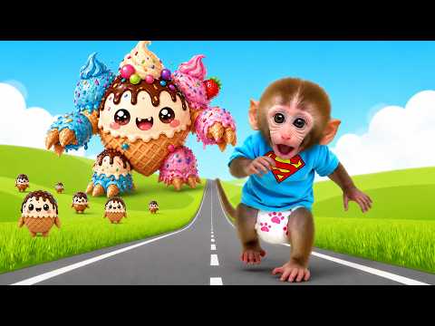 Monkey Baby Bon Bon confronts a giant, colorful ice cream monster in the park. thumbnail
