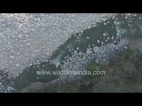 Aerial view of Beas River flowing through Kangra Valley, Himachal Pradesh thumbnail