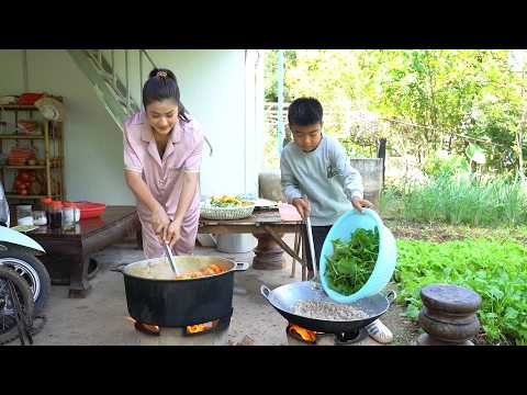 Mother and children cooking | Yummy pork cooking | Healthy dishes cooking thumbnail