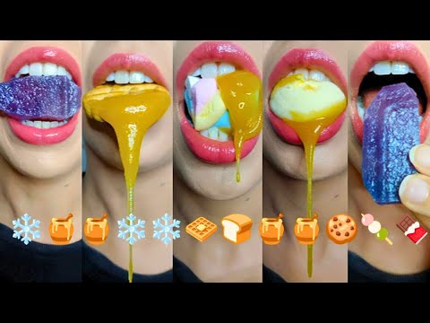 ASMR Eating: Crunchy Kohakutou, Sticky Honey & Satisfying Emoji Food! 🍯✨ thumbnail