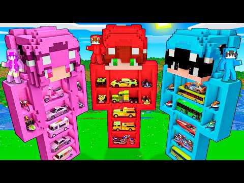 Creamos GARAJES de COCHES en ESTATUAS GIGANTES en Minecraft! thumbnail