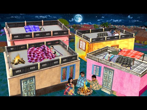 Village Sleeping on Roof in Winter Challenge Hindi Kahani Hindi Moral Stories New Funny Comedy Video thumbnail