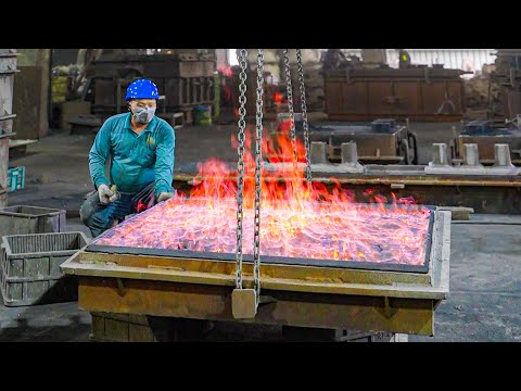 Stunning Scenes! Process of Manhole Cover Mass Production & Manufacturing / 人孔蓋製造過程 - Taiwan Factory thumbnail